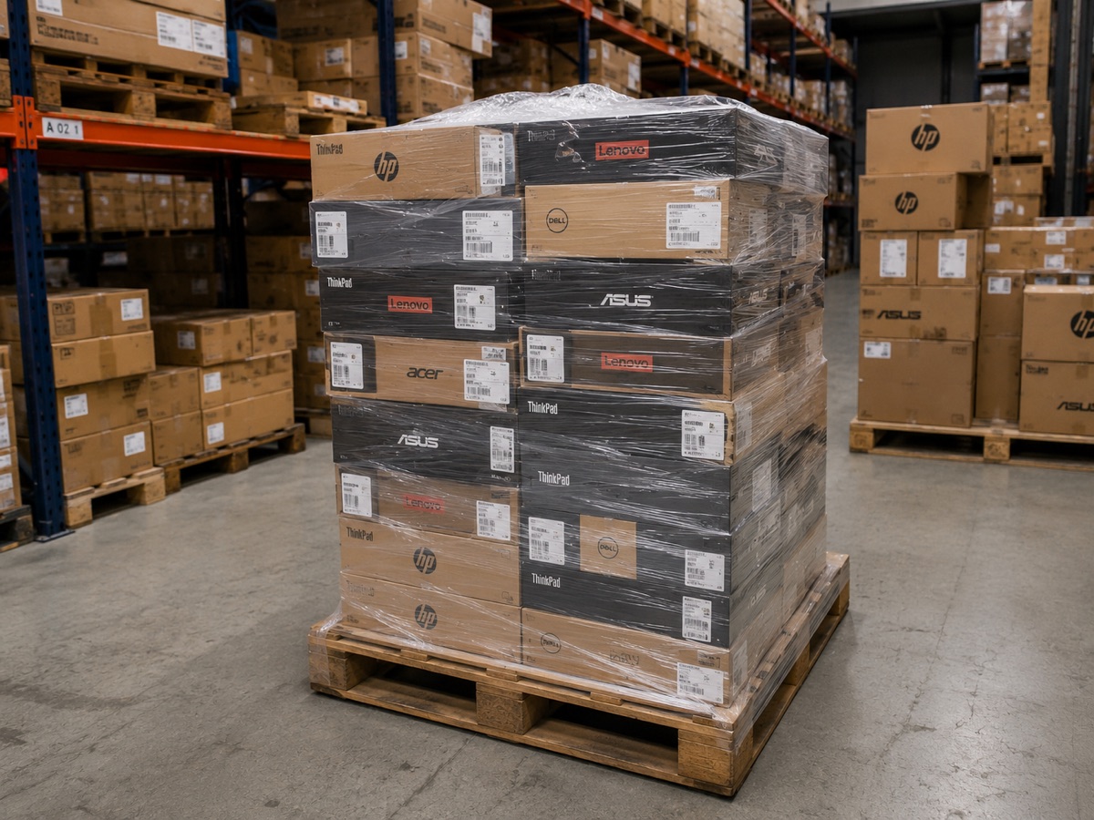 Palet de port&aacute;tiles mayoristas HP, Lenovo, Dell, Asus y Acer preparado para env&iacute;o